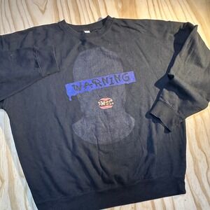 MJ‎ Apparel Mens XL Black Warning Graphic Balaclava Grillz Crewneck Sweatshirt